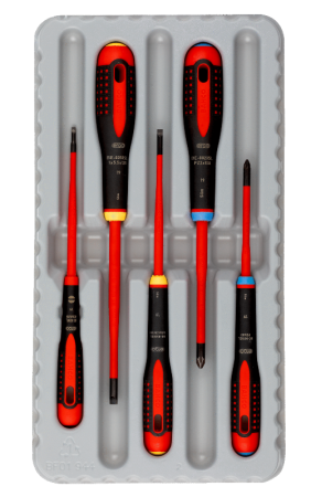 Набор изолированных отверток ERGO™ с тонким стержнем под винты со шлицем и Pozidriv, 5 шт. BE-9882SL