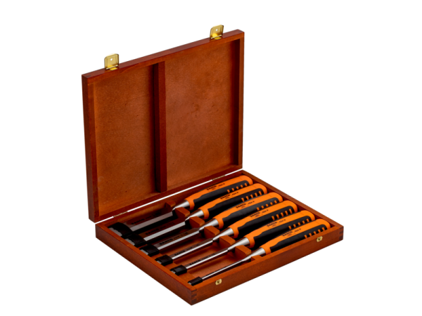 Набор профессиональных стамесок с двухкомпонентной рукояткой в деревянной коробке, 6 шт. 434P-S6/S8