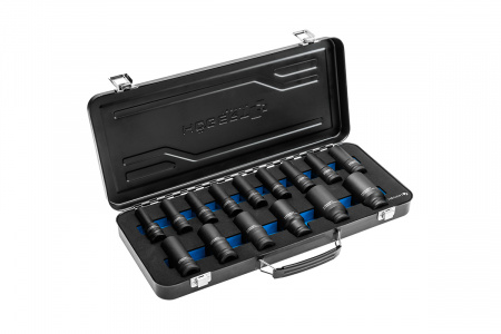 HOEGERT Набор ударных глубоких шестигранных головок 1/2", 15 шт. в кейсе, CrMo