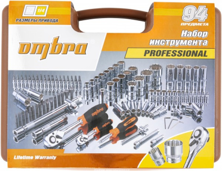 Набор инструмента универсальный 1/4", 1/2"DR с головками торцевыми 12-гранными 1/2"DR, 94 предмета