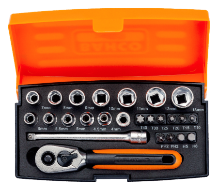 1/4″ Набор торцевых головок, пластиковый кейс. 25 предметов SL25