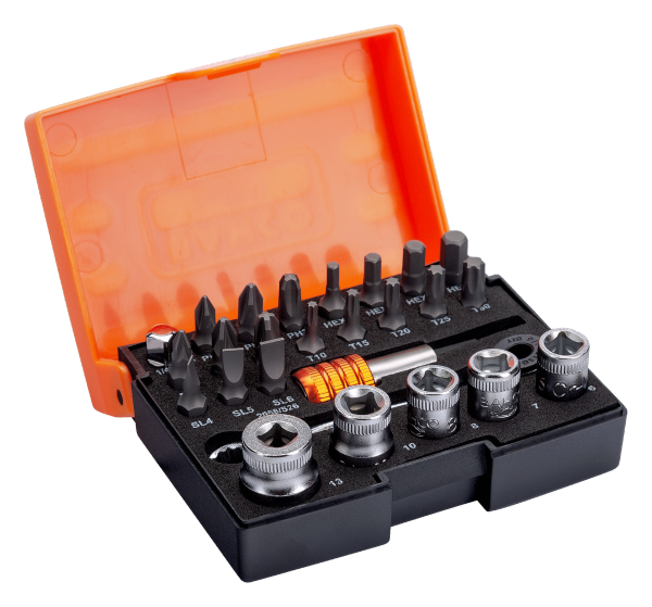 Набор стандартных бит для отверток с держателем бит, торцевыми головками размером 1/4 дюйма и храповиком, 26 предметов 2058/S26